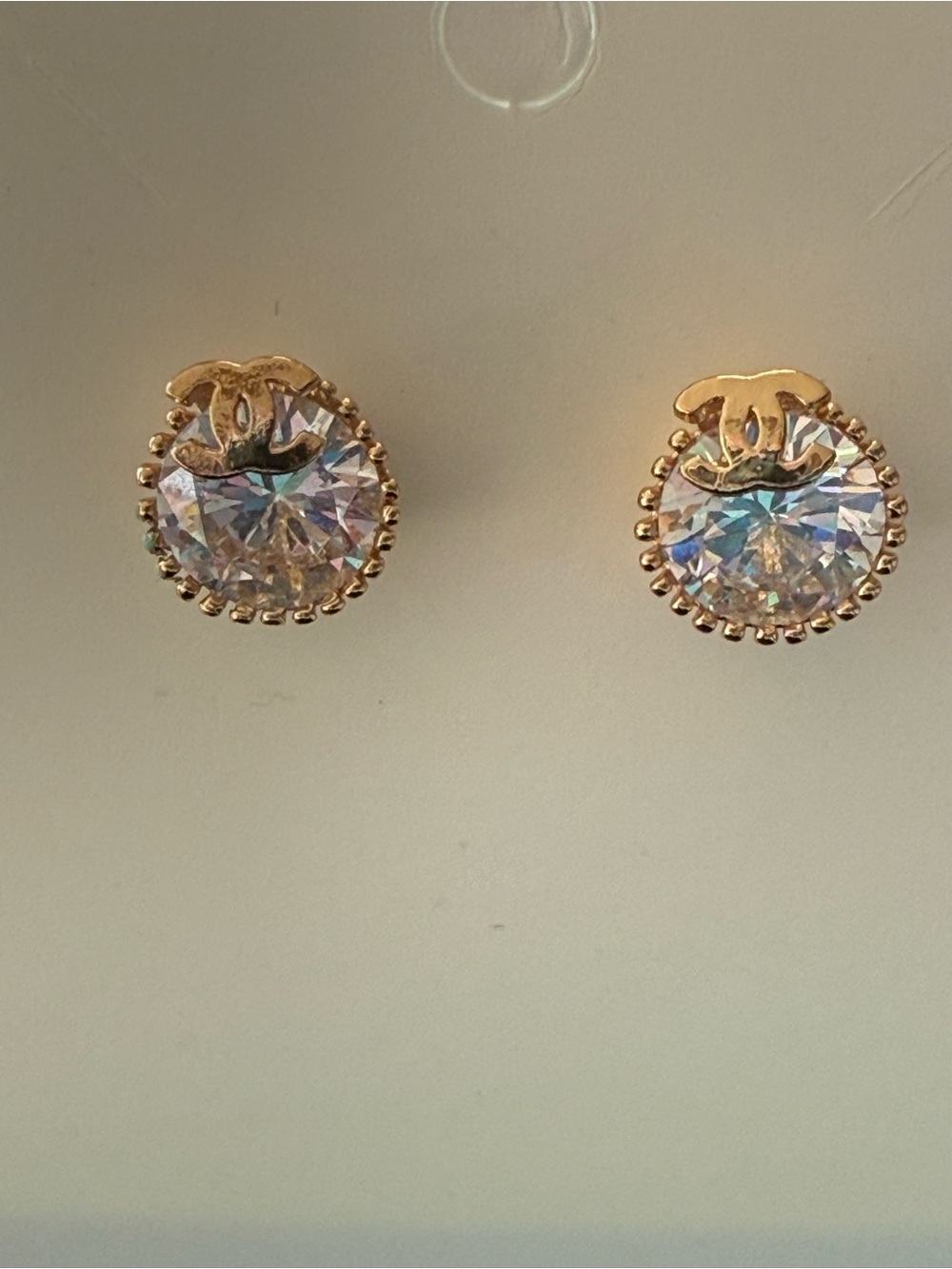 Gold-Tone Crystal Stud Earrings with CC Logo